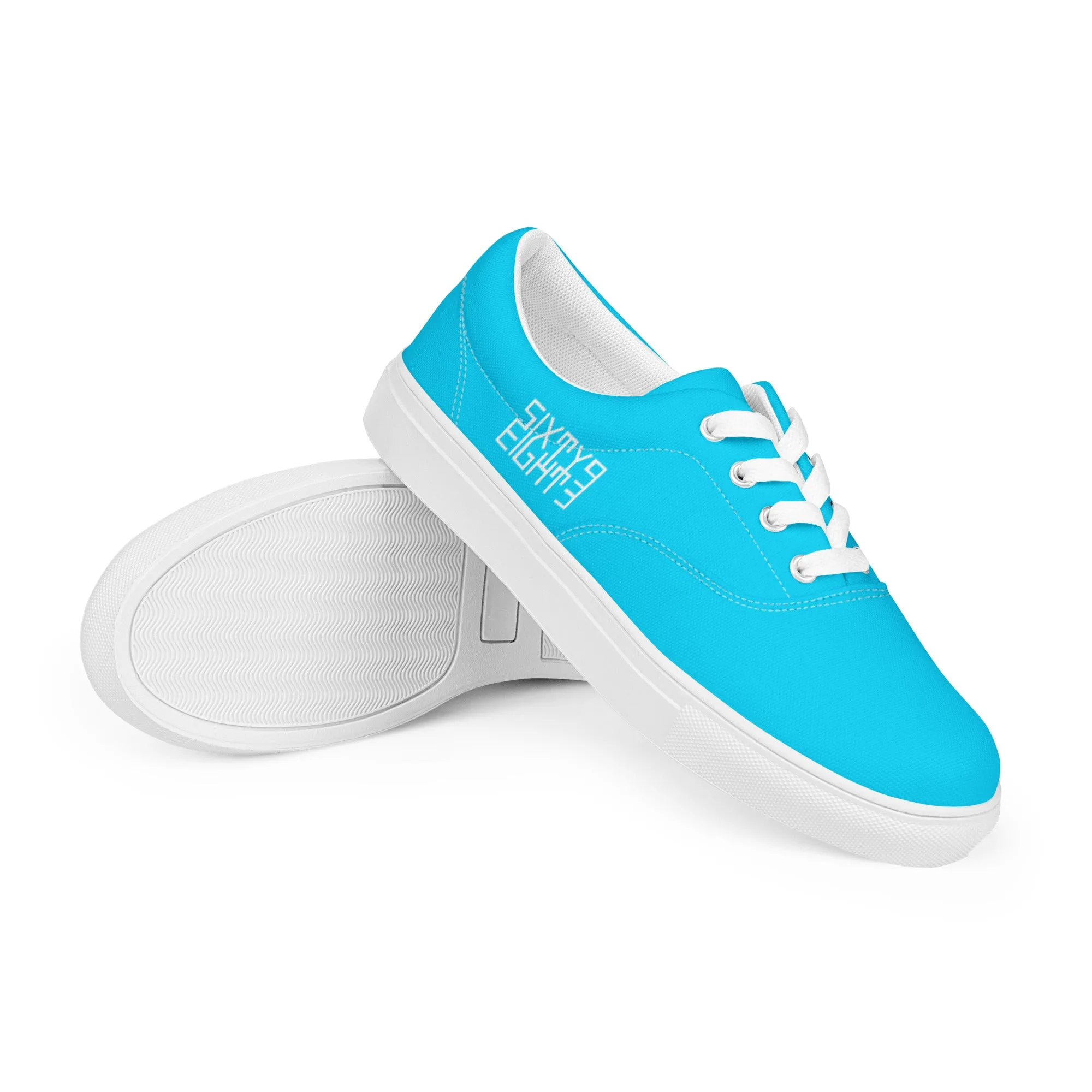 Sixty Eight 93 Logo White & Aqua Blue Women's Low Top Shoes