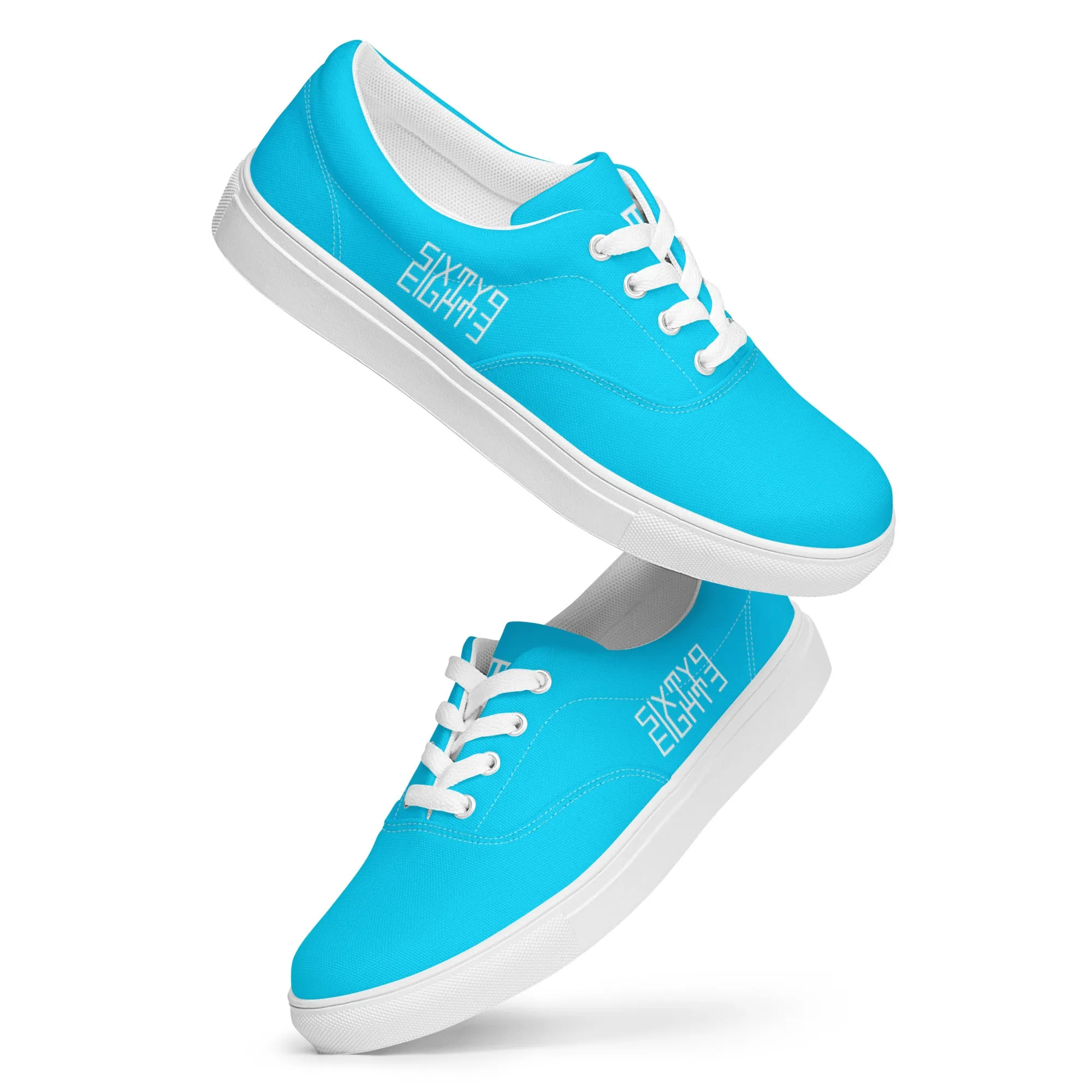 Sixty Eight 93 Logo White & Aqua Blue Women's Low Top Shoes