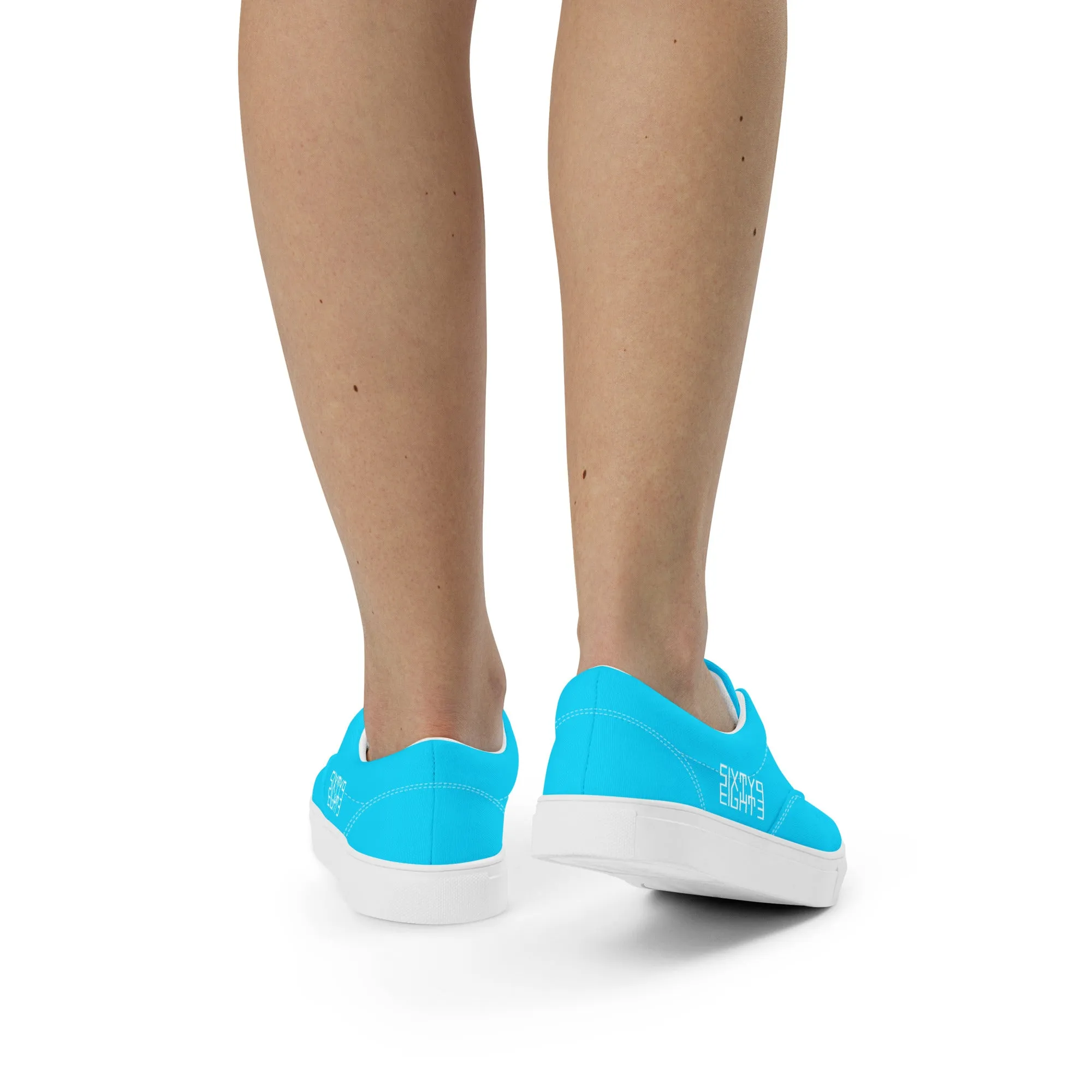 Sixty Eight 93 Logo White & Aqua Blue Women's Low Top Shoes