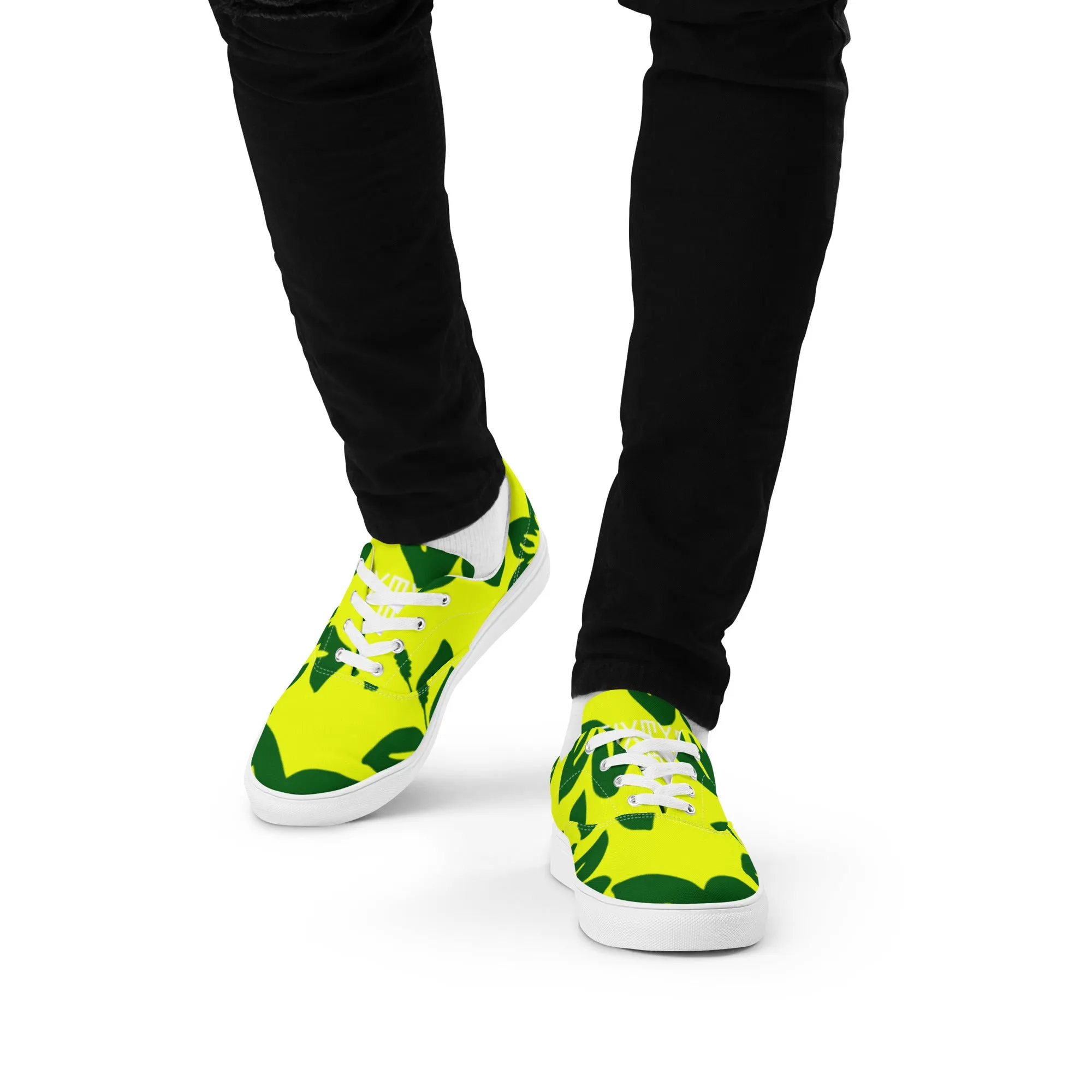 Sixty Eight 93 Logo White Hibiscus Forest Green & Yellow Men's Low Top Shoes