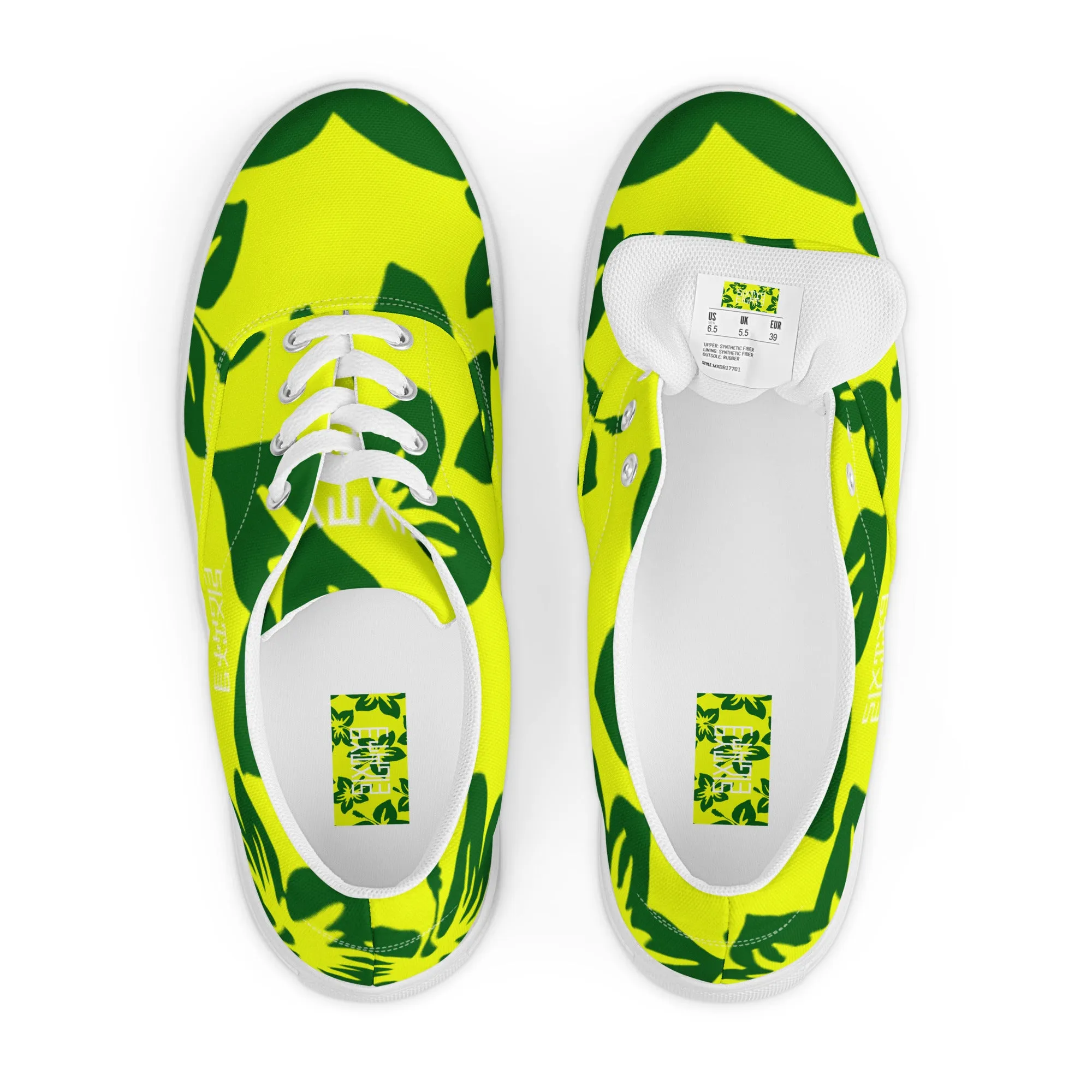 Sixty Eight 93 Logo White Hibiscus Forest Green & Yellow Men's Low Top Shoes