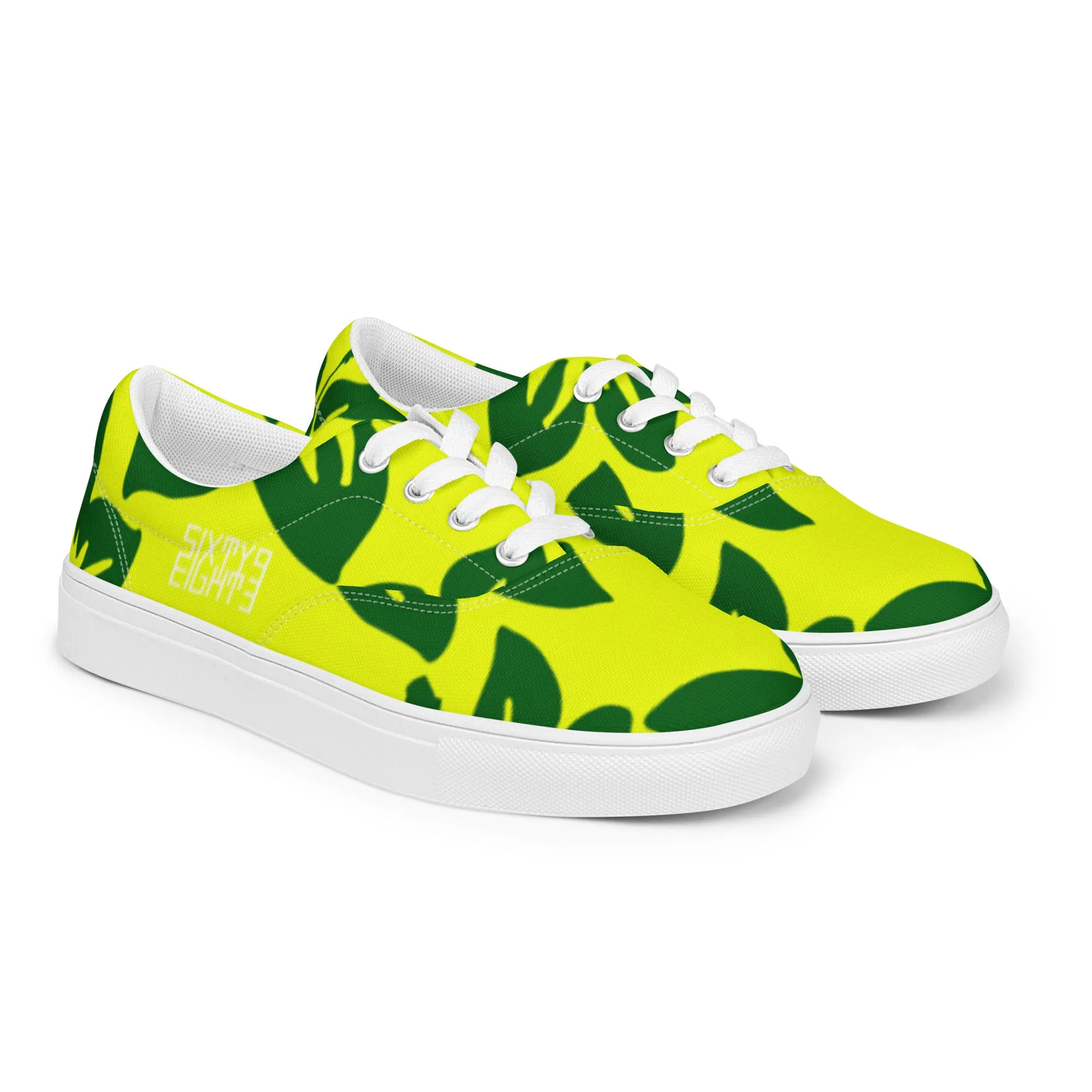 Sixty Eight 93 Logo White Hibiscus Forest Green & Yellow Men's Low Top Shoes