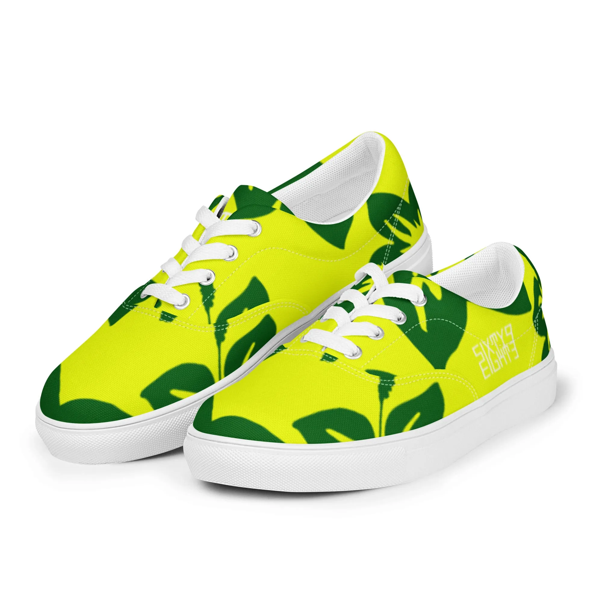 Sixty Eight 93 Logo White Hibiscus Forest Green & Yellow Men's Low Top Shoes
