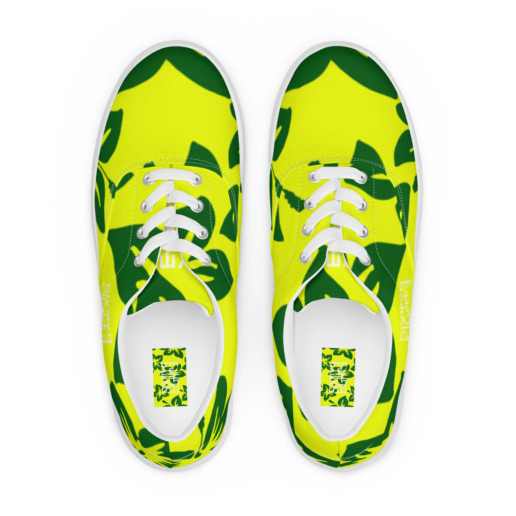 Sixty Eight 93 Logo White Hibiscus Forest Green & Yellow Men's Low Top Shoes