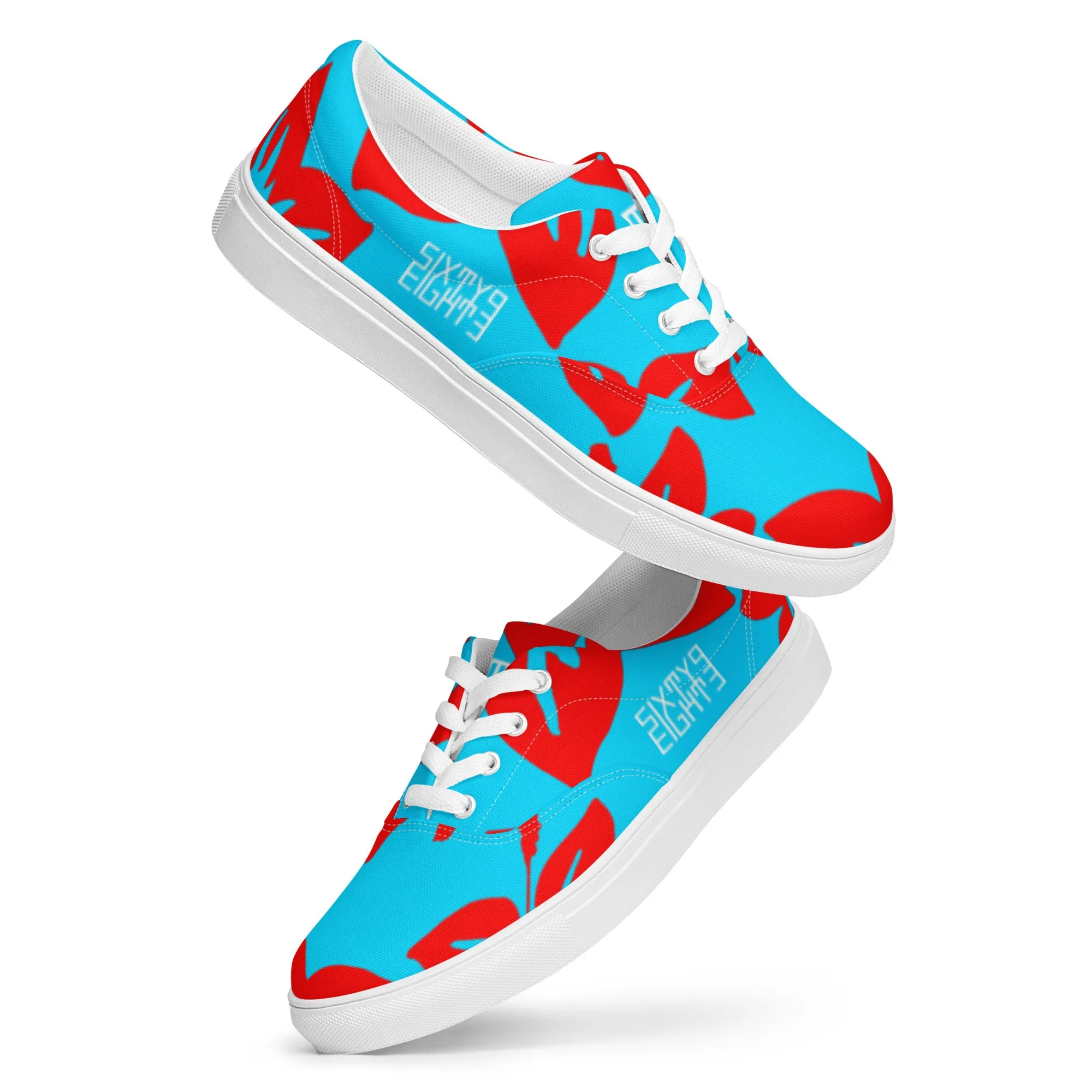 Sixty Eight 93 Logo White Hibiscus Red & Aqua Blue Women’s Low Top Shoes