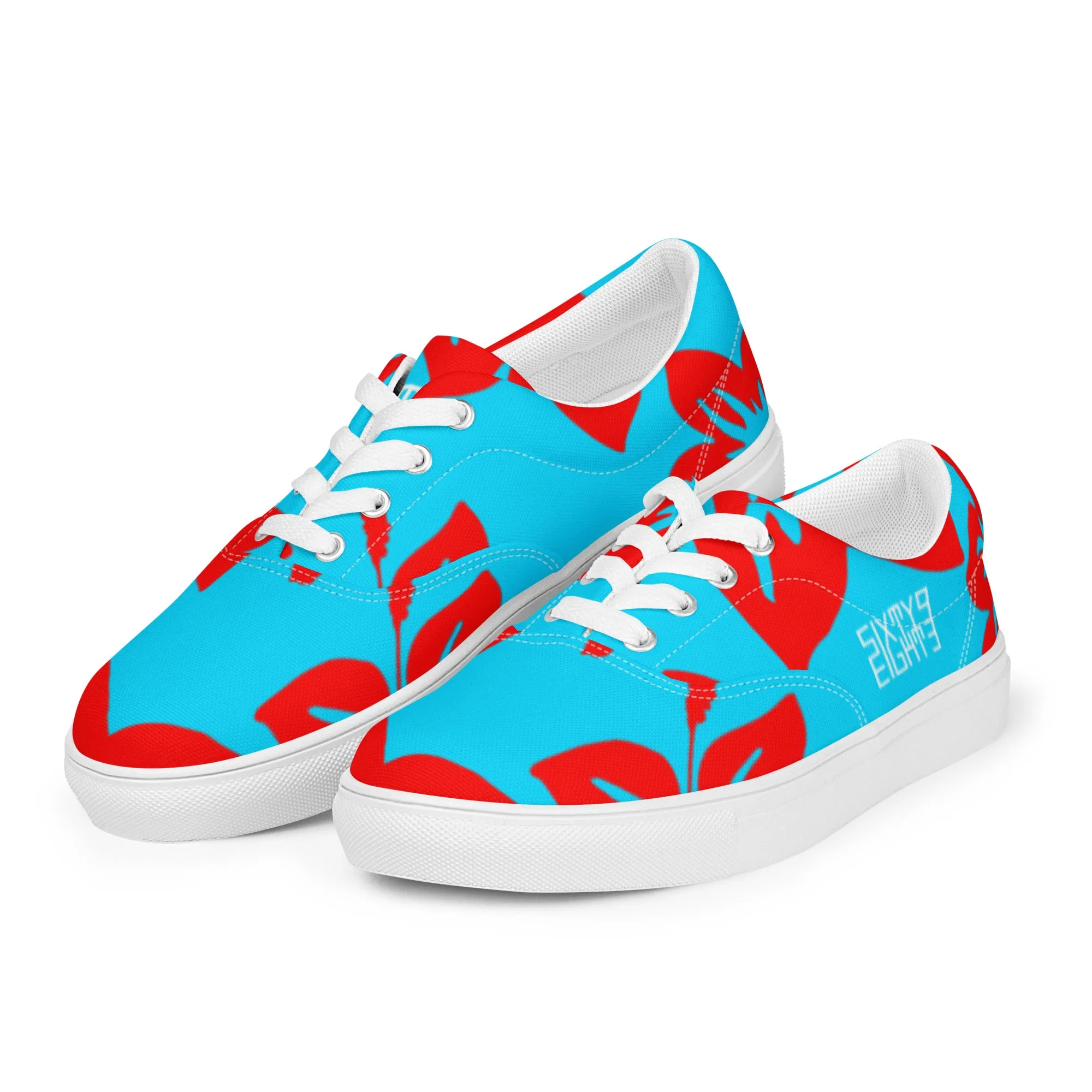 Sixty Eight 93 Logo White Hibiscus Red & Aqua Blue Women’s Low Top Shoes