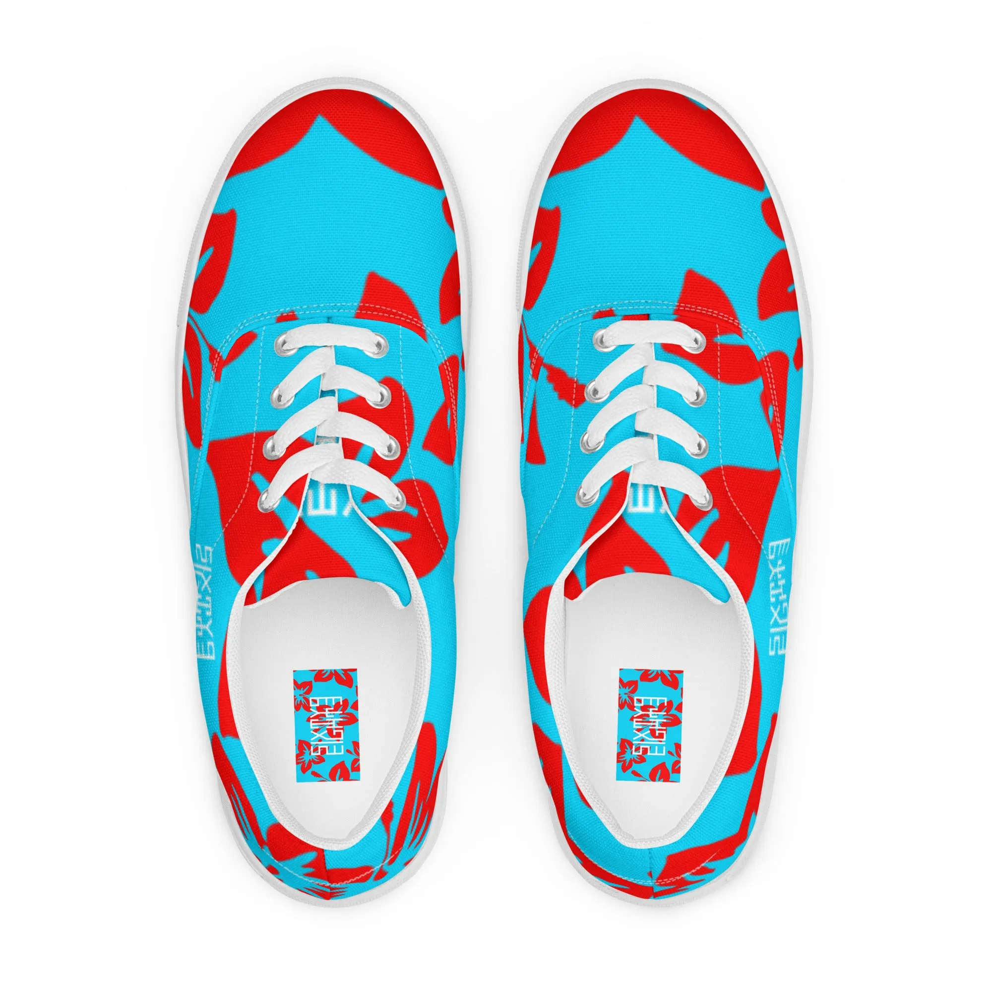 Sixty Eight 93 Logo White Hibiscus Red & Aqua Blue Women’s Low Top Shoes