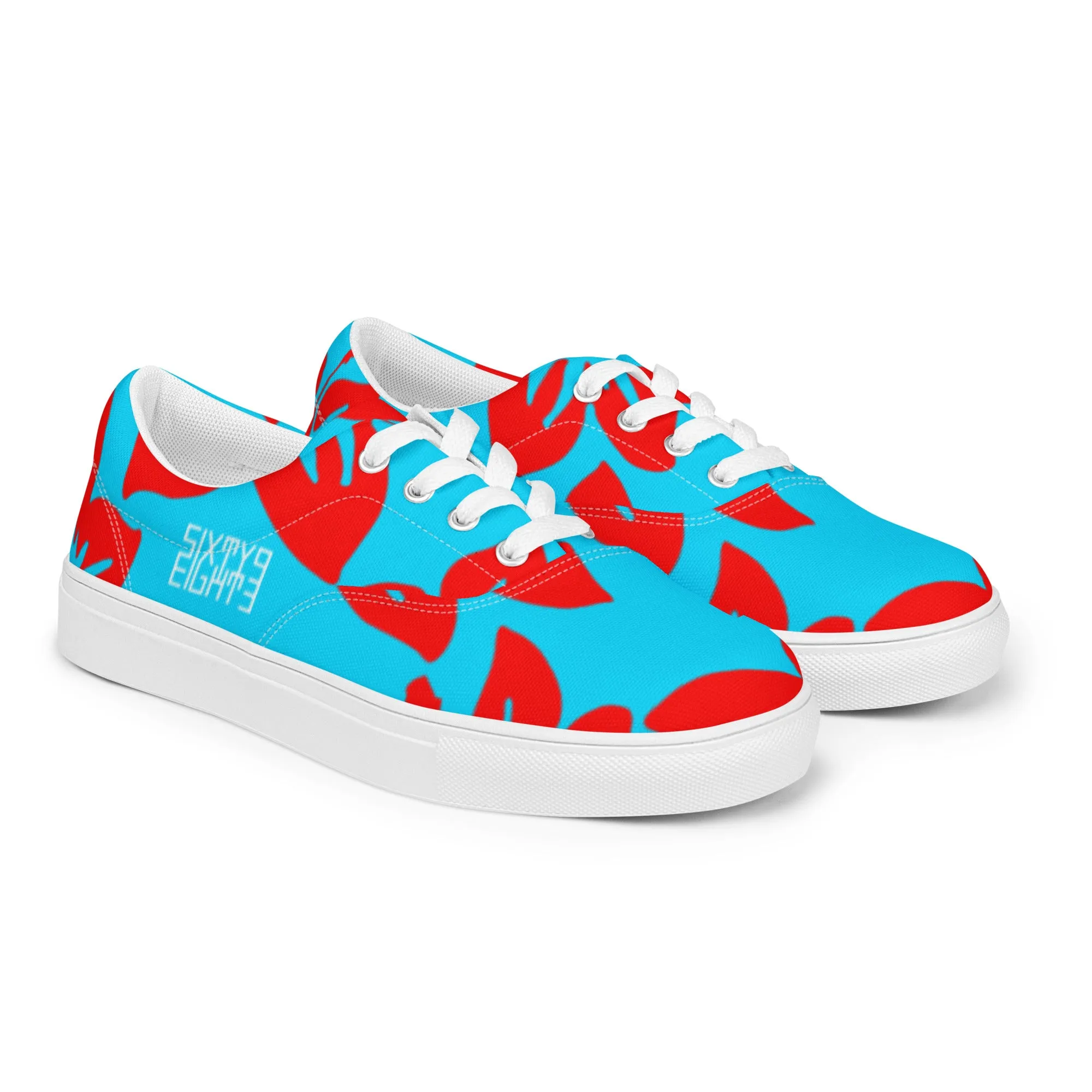 Sixty Eight 93 Logo White Hibiscus Red & Aqua Blue Women’s Low Top Shoes