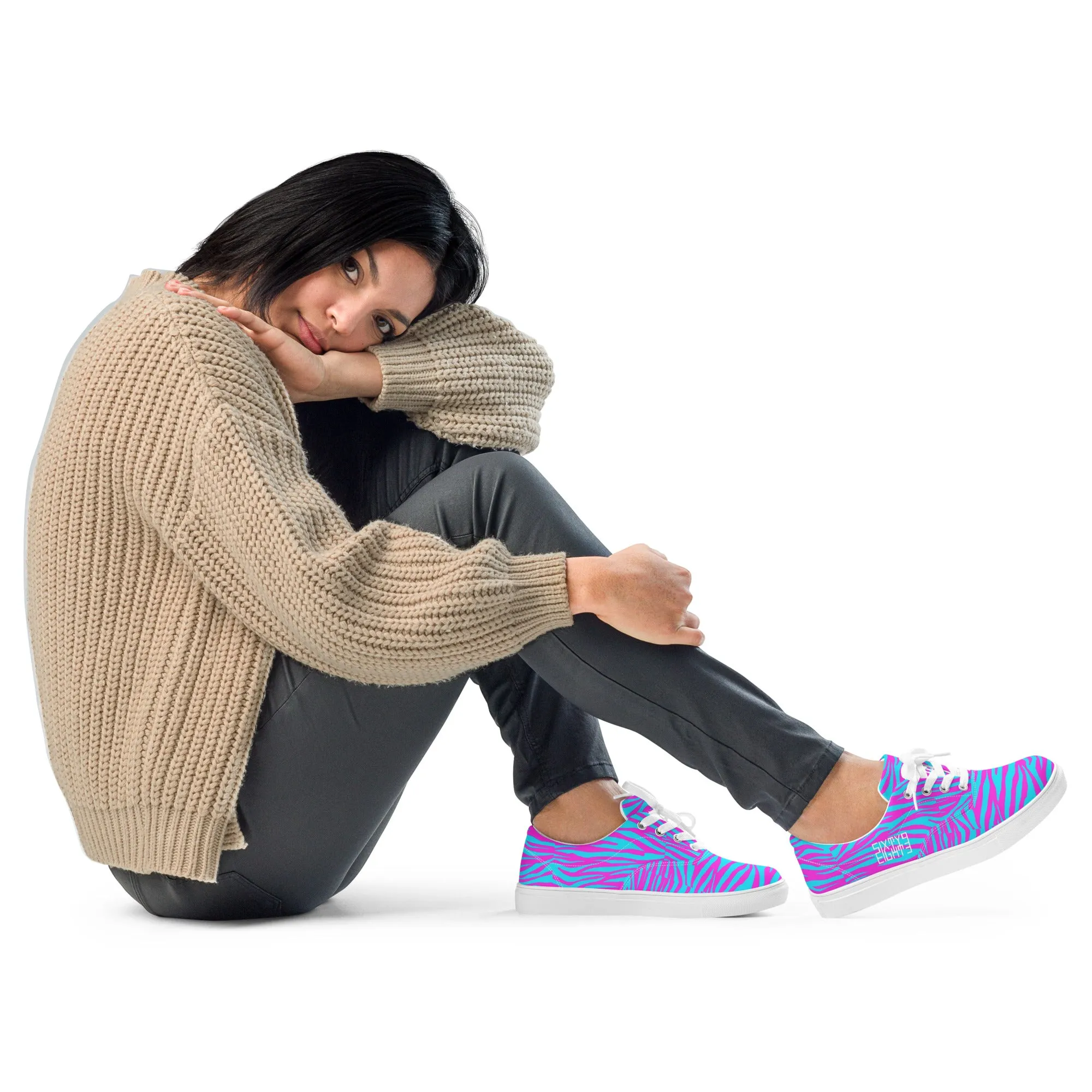 Sixty Eight 93 Logo White Zebra Blueberry Fuchsia Women's Low Top Shoes