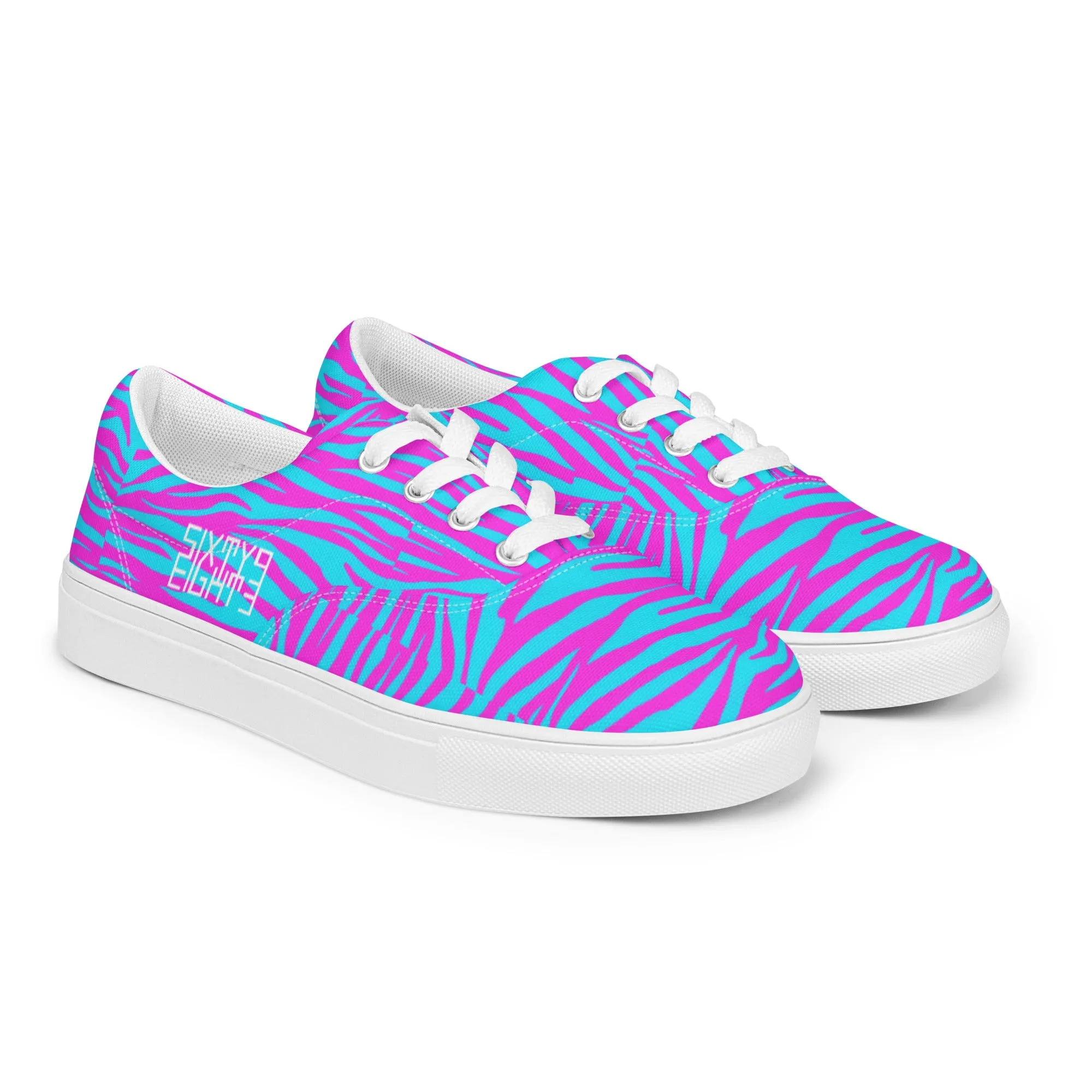 Sixty Eight 93 Logo White Zebra Blueberry Fuchsia Women's Low Top Shoes