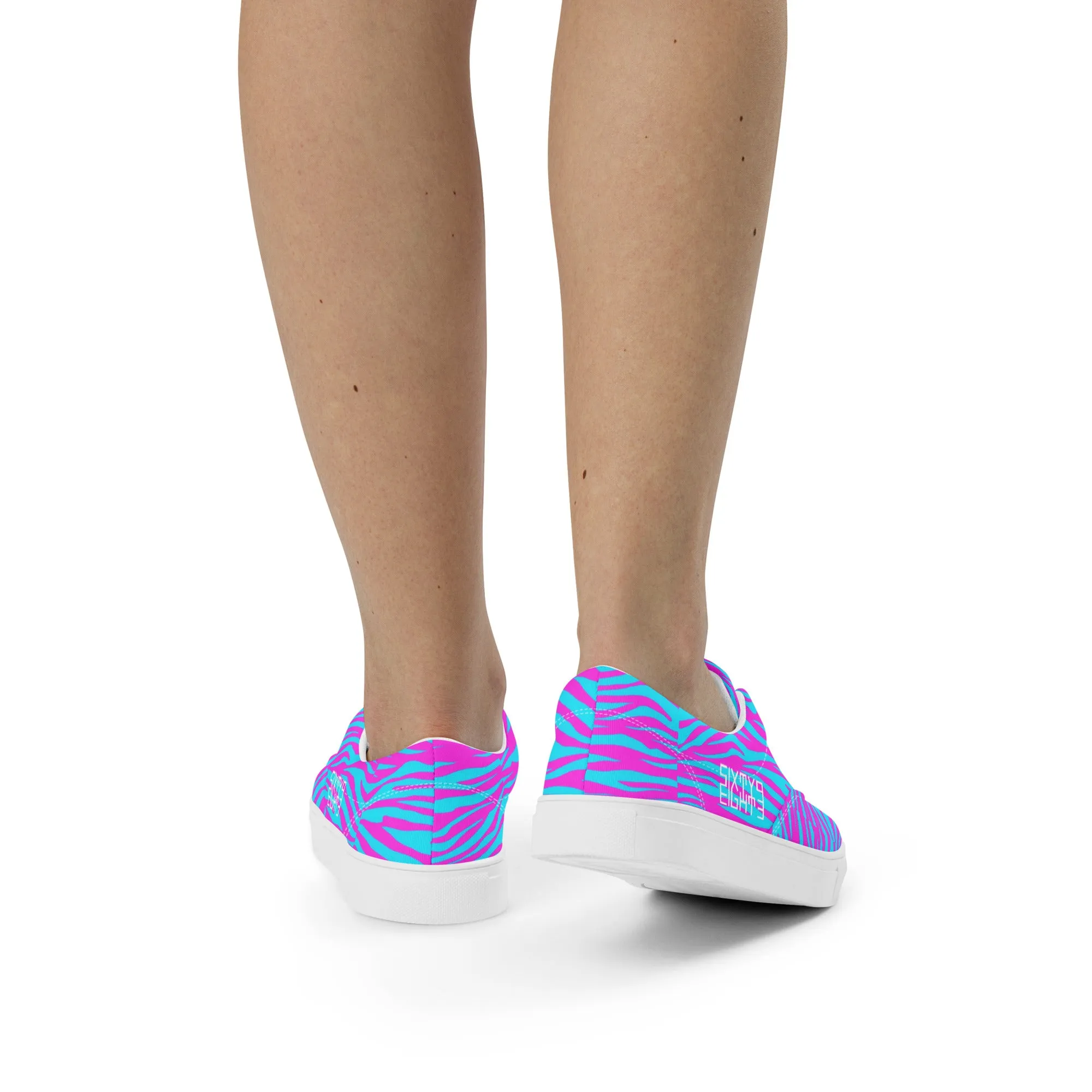 Sixty Eight 93 Logo White Zebra Blueberry Fuchsia Women's Low Top Shoes