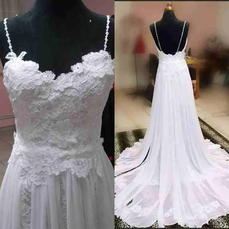 Spaghetti Straps Wedding Dress Bridal Gowns, Backless Lace Wedding Dress