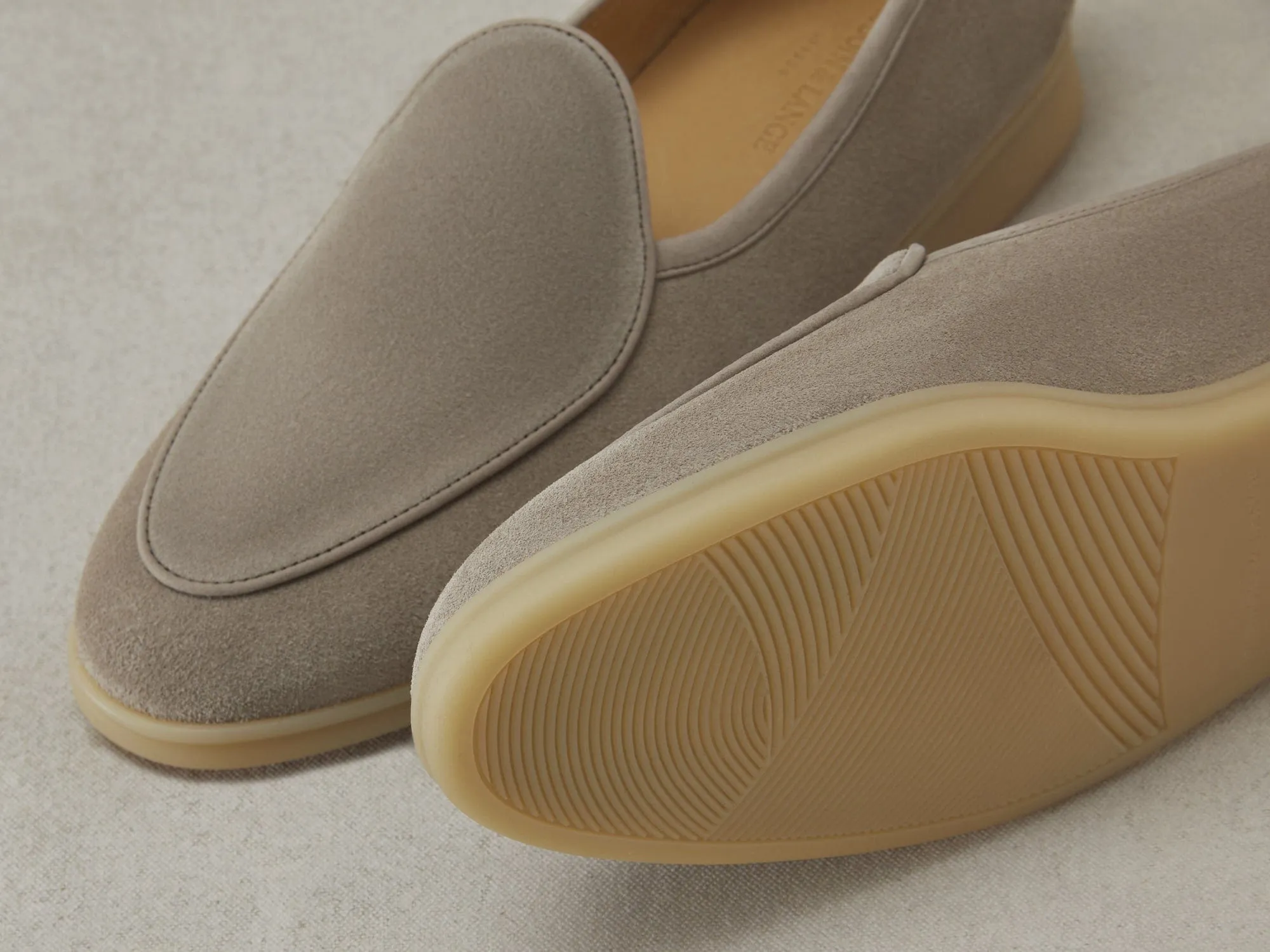 Stride Loafers in Sandy Grey Glove Suede Natural Sole