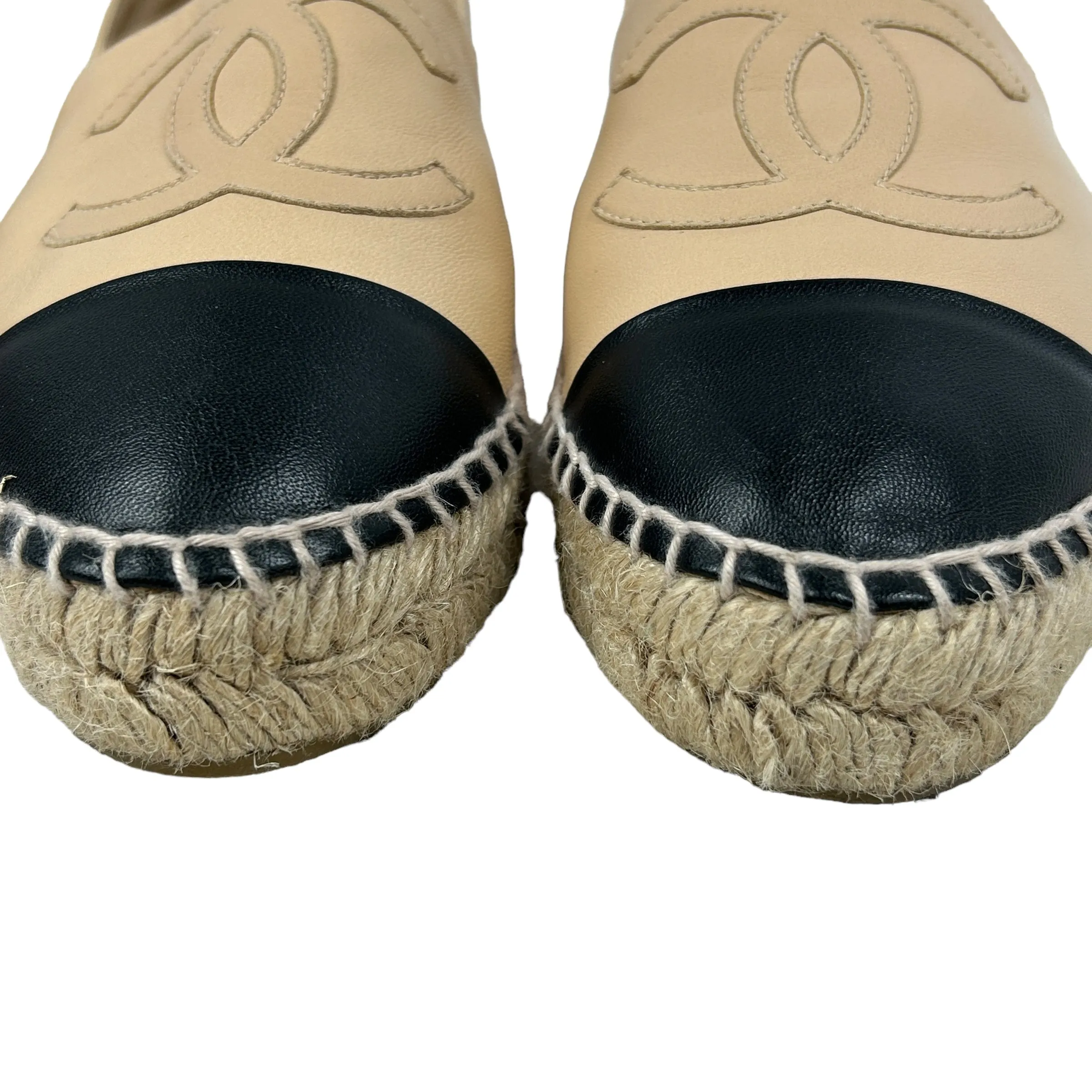 Two Tone Nude/Black Calfskin Leather Espadrilles