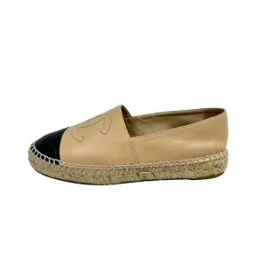 Two Tone Nude/Black Calfskin Leather Espadrilles