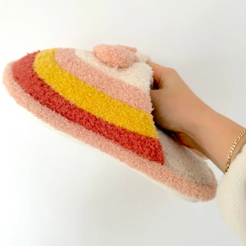 Vibrant Plush Rainbow Slippers