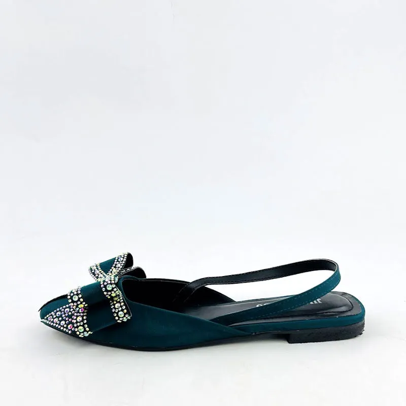 Women Rhinestone Bow Flat Slingback Pump Shoes #10397 #22