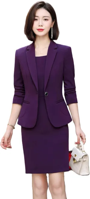 Women's 2 Piece Suit Skirt Set Business Casual Long Sleeve Blazer and Pencil Skirt