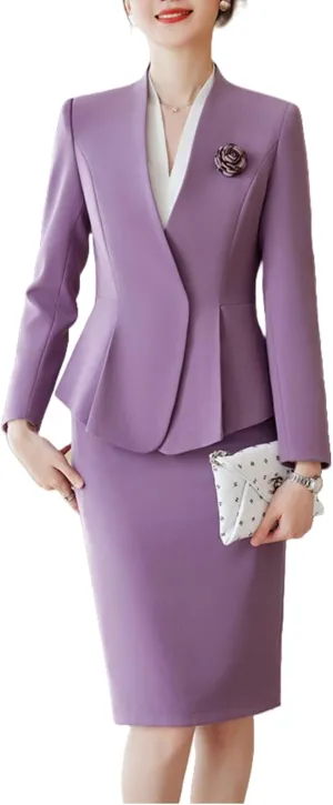 Women's 2 Piece Suit Skirt Set Business Casual Long Sleeve Jacket Blazer and Pencil Skirt